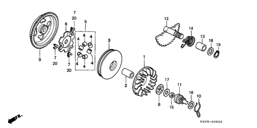  Drive Face/  Kick Starter Spindle