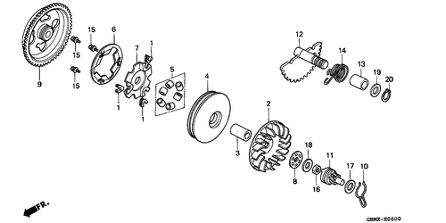  Drive Face/  Kick Starter Spindle