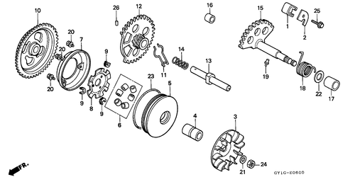  Drive Face/  Kick Starter Spindle