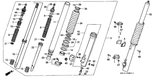  Forcella Anteriore (xr250rg/ Rh/ Rj/ Rk/ Rl/ Rm)