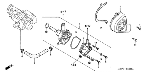 Partes para motos Honda CBR-600-F4 (G) / E-10 BOMBA DE AGUA