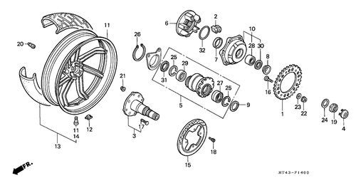  Roue Arriere (vfr750fl/ Fm/ Fn/ Fp)