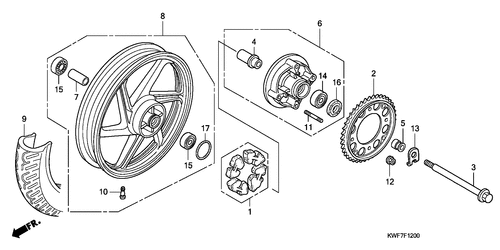 Partes para motos Honda CBF-125-M9 (ED) / F-12 RUEDA TRASERA